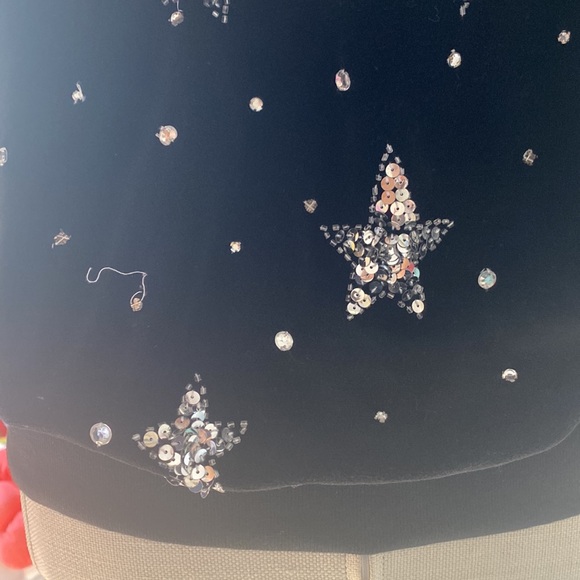 80s Vintage Bonnie Boerer Black Silver Sequin Star-Patterned Velour Sweatshirt S - Picture 8 of 9